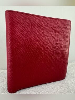 HERMES Red Epsom Bifold Wallet Coin Pocket Unisex